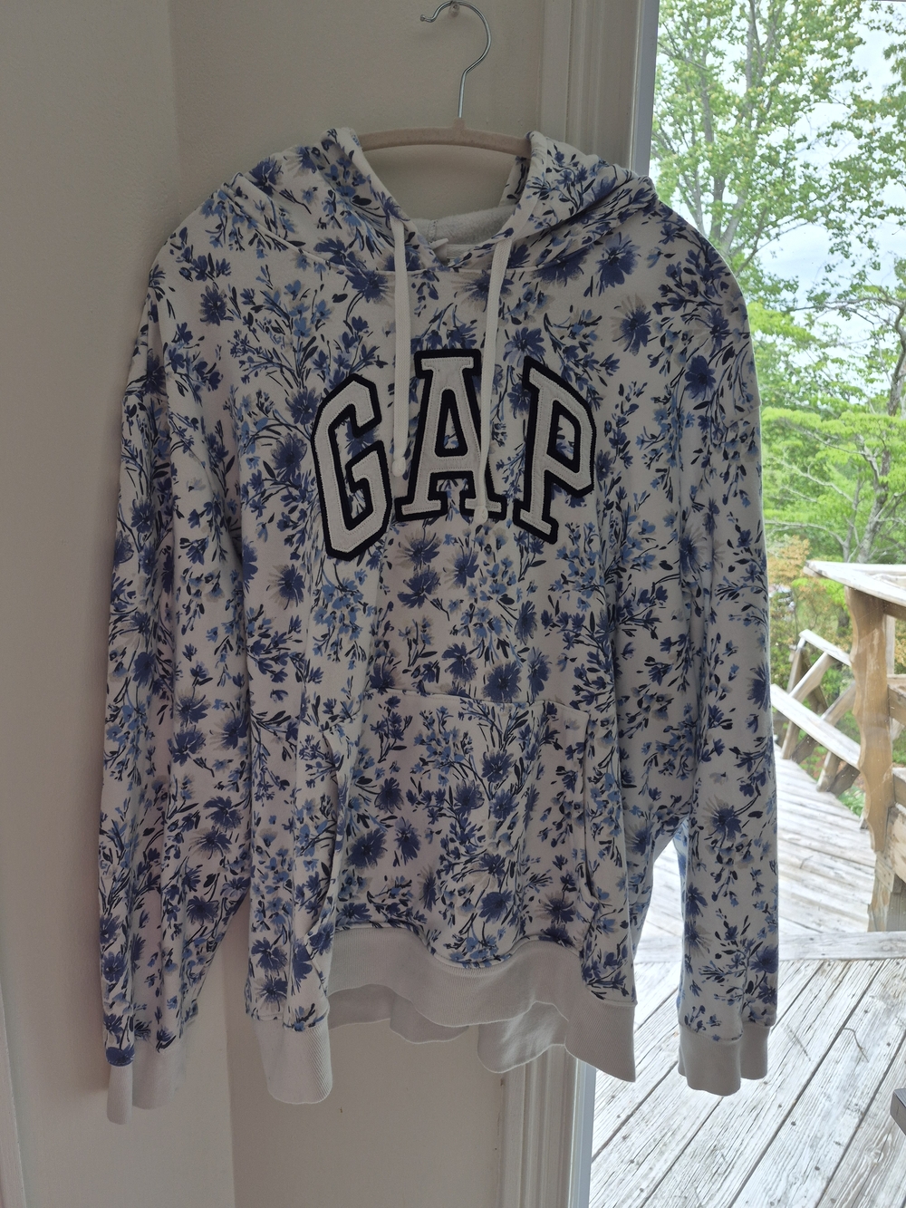 GAP White Hoodie with Blue Floral Print